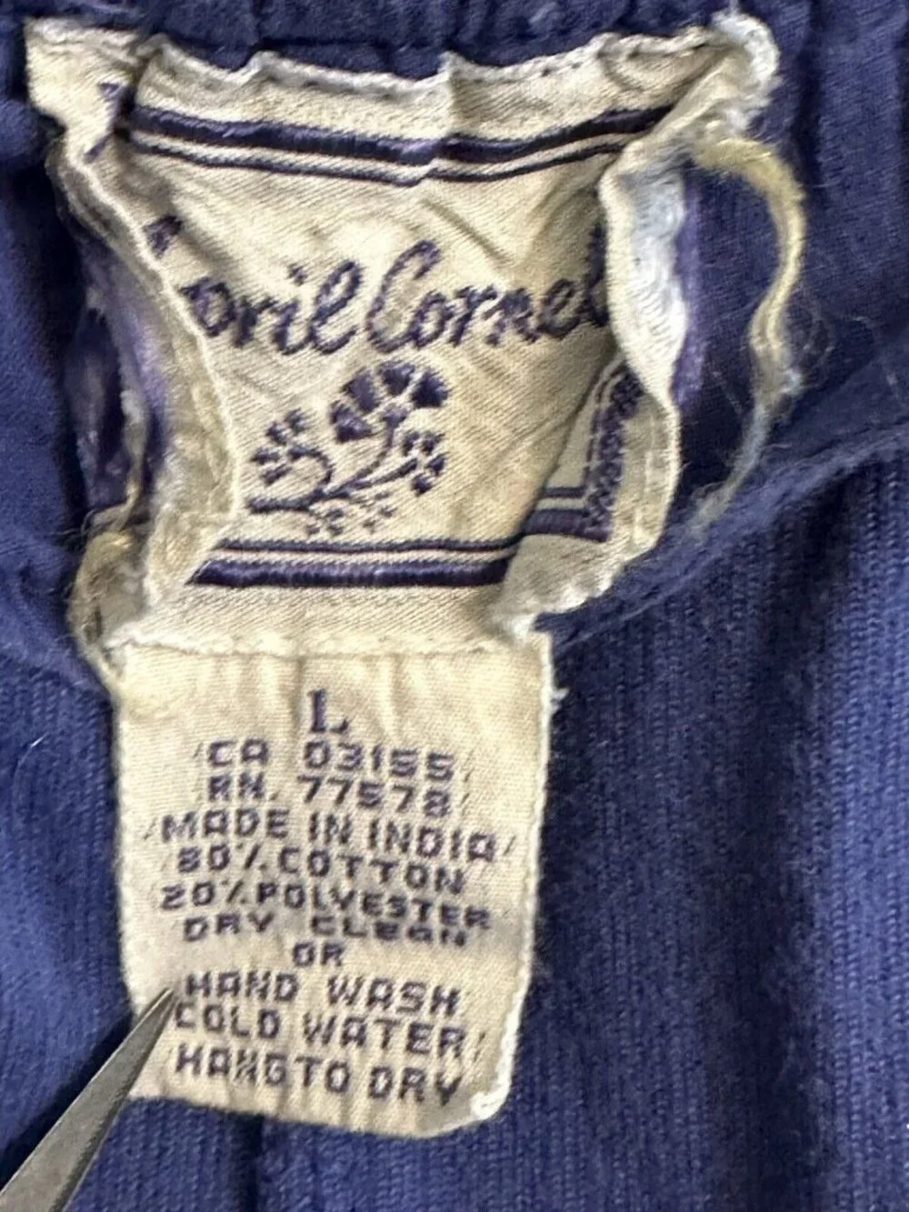 Vintage 90's April Cornell Blue Corduroy Straight Leg Pants Sz L High Waist - Picture 5 of 11